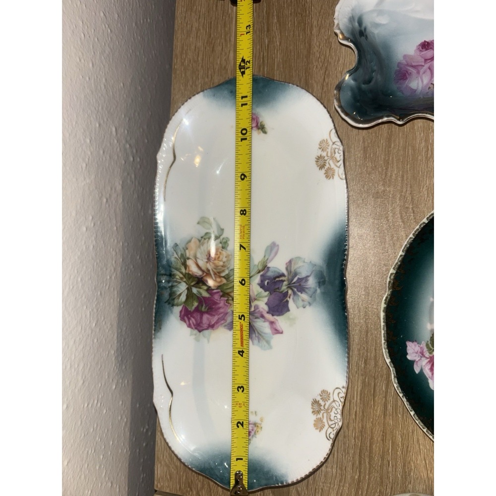 Antique German Porcelain Dish Lot C.T. Silesia Crown China Green Floral Vintage - Picture 16 of 16